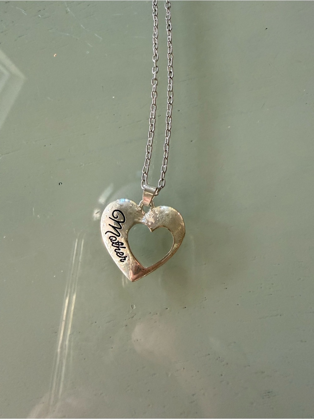 Mother Heart Pendant Necklace - Silver Tone